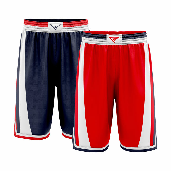 Custom Dark Blue, Red & White Reversible Double Side Sublimation Basketball Short