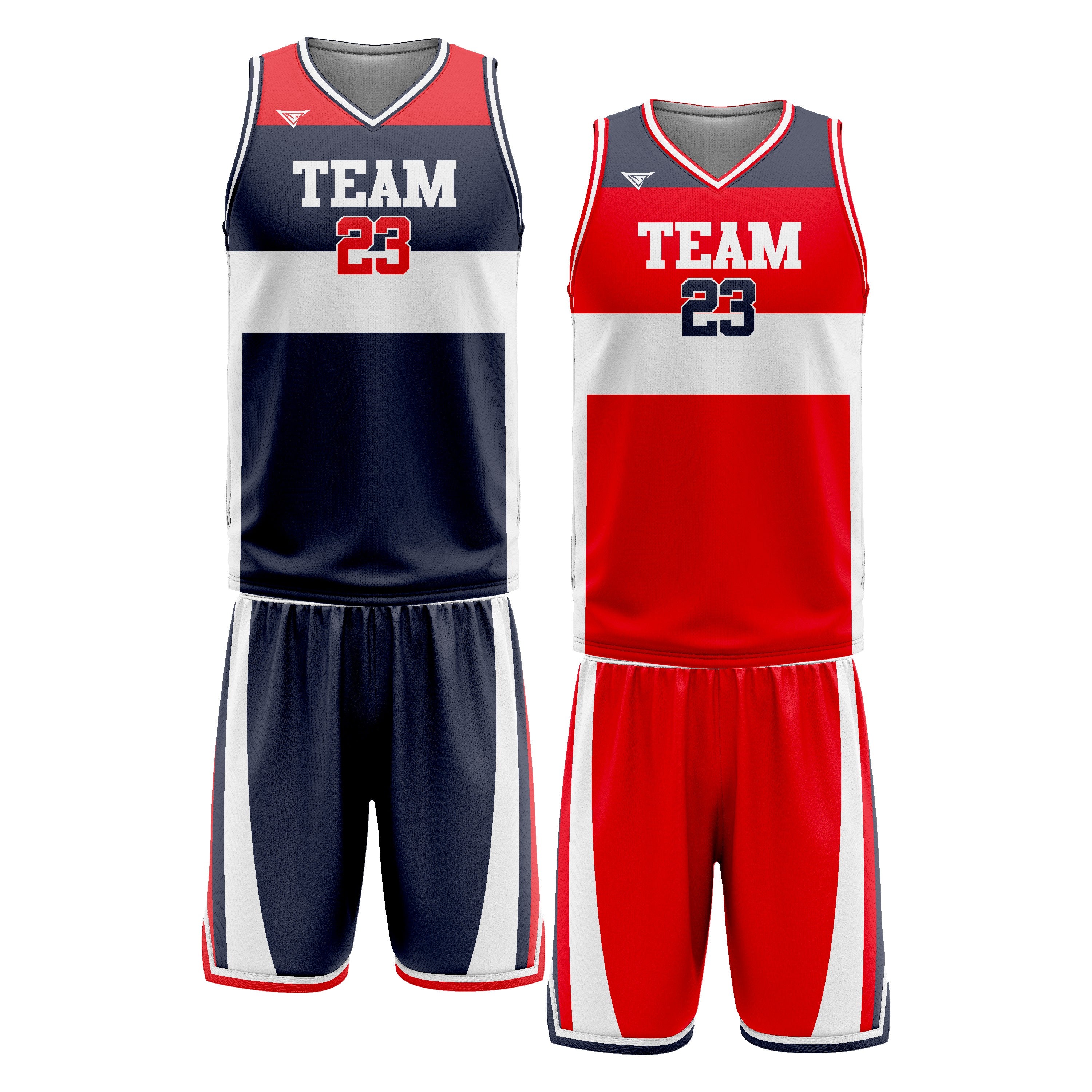 Custom Blue Grey Red Double Side Basketball Uniform Set | Sports Custom Uniform