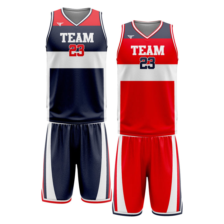 Custom Blue Grey Red Double Side Basketball Uniform Set | Sports Custom Uniform