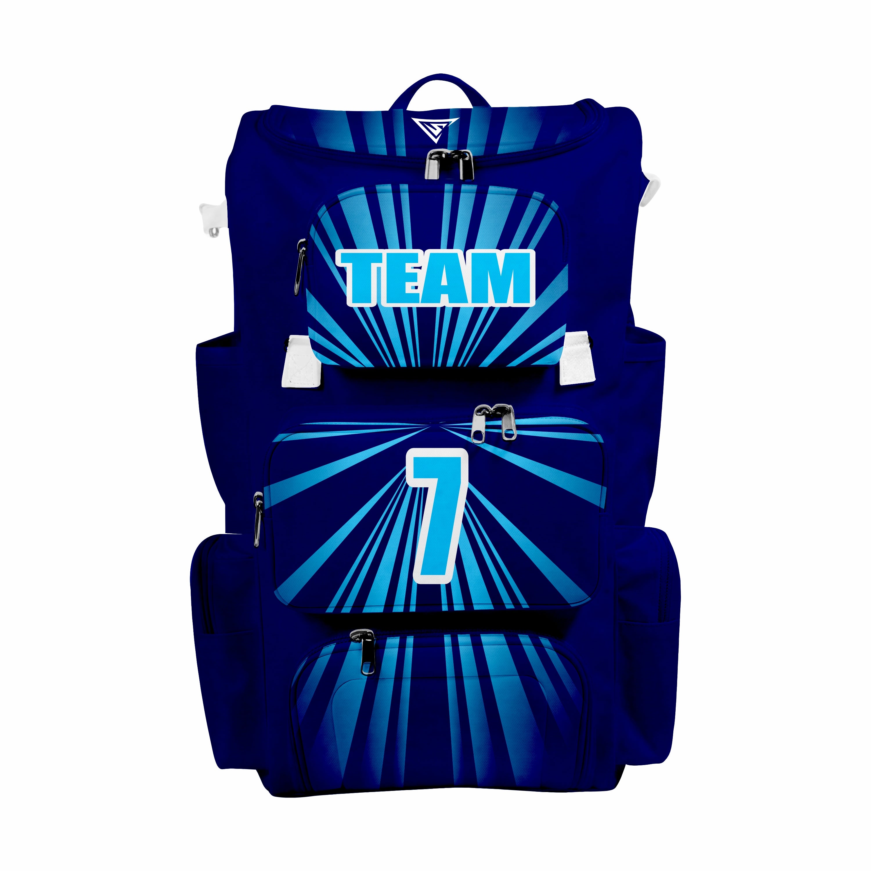 CUSTOM DARK BLUE & CYAN ELITE BASEBALL/SOFTBALL BACKPACKS
