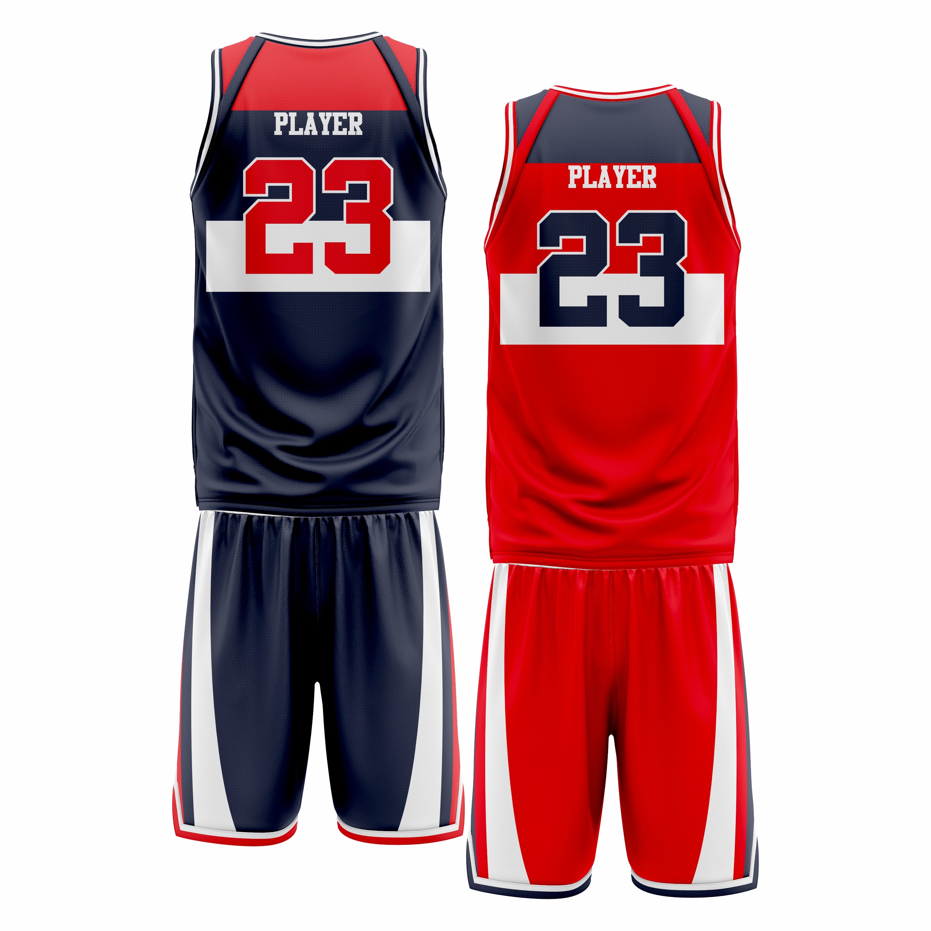 Custom Blue Grey Red Double Side Basketball Uniform Set | Sports Custom Uniform