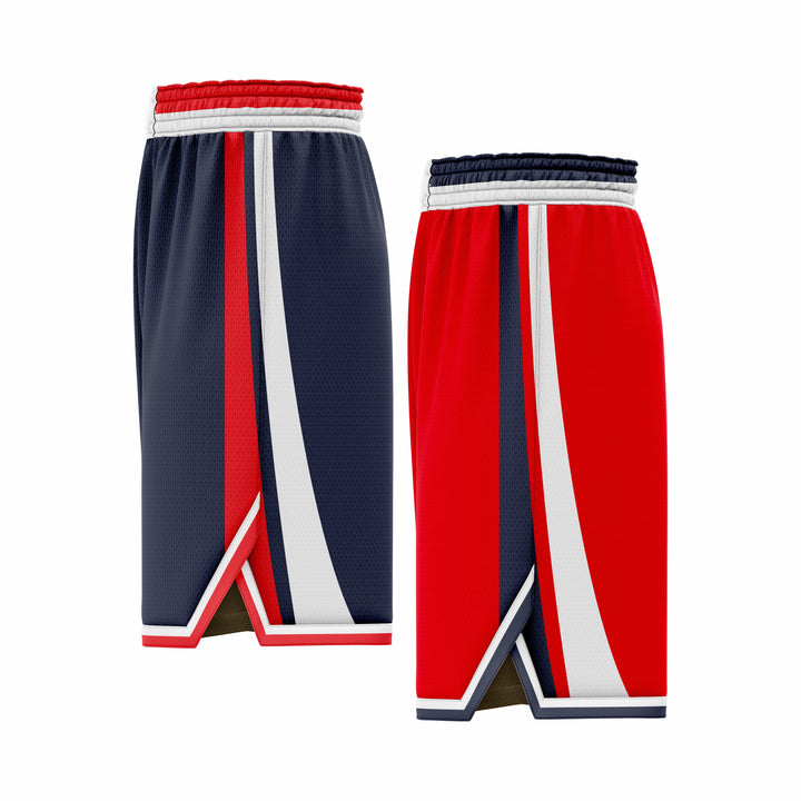 Custom Dark Blue, Red & White Reversible Double Side Sublimation Basketball Short