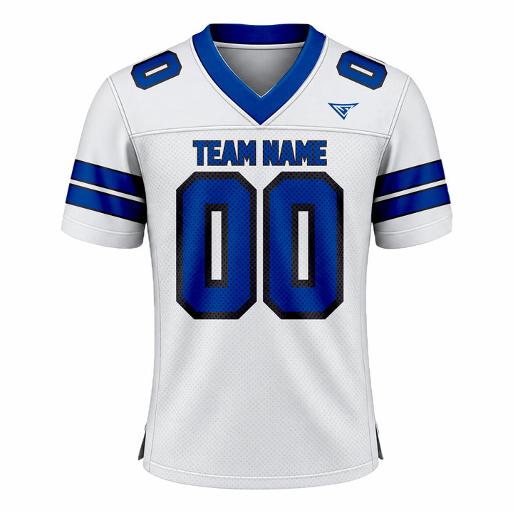 Custom White & Blue American Football Fan Jersey