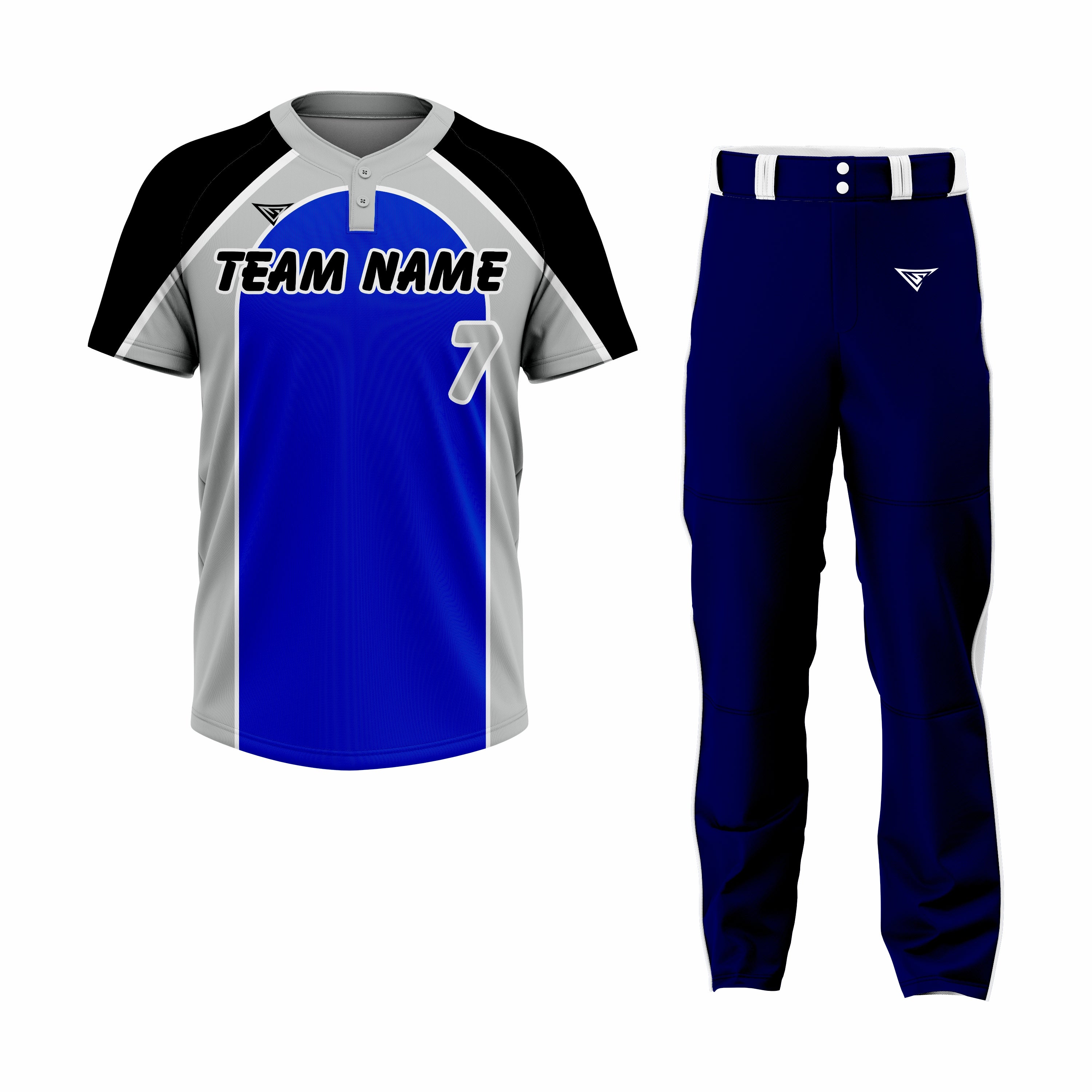 Custom Blue, Dark Blue & Grey Authentic Softball Uniform
