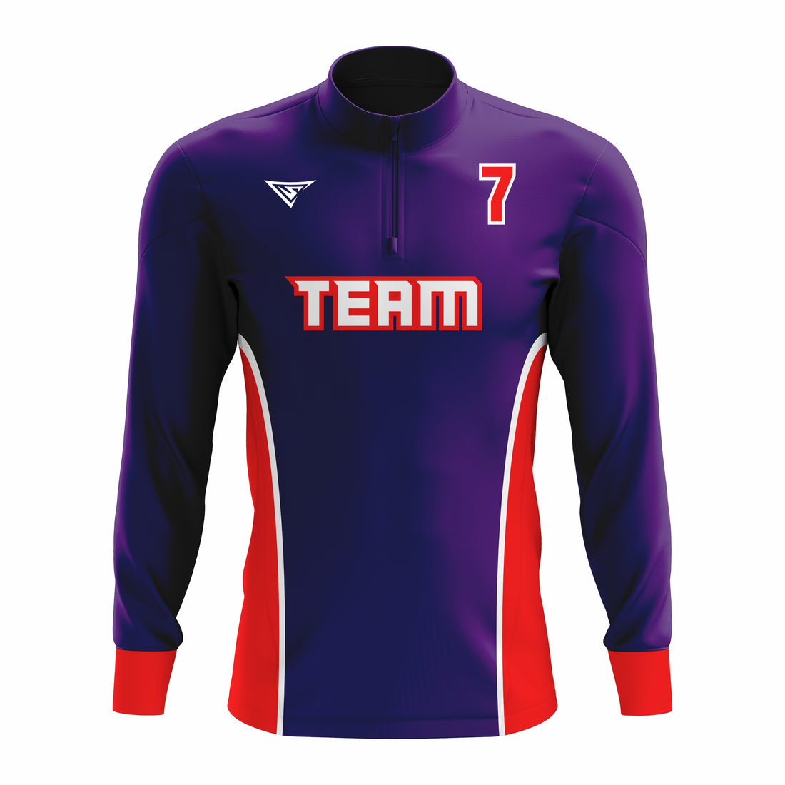 Custom Dark Blue, Red & White ¼ ZIP LONG SLEEVE WARM UP SOFTBALL JACKET