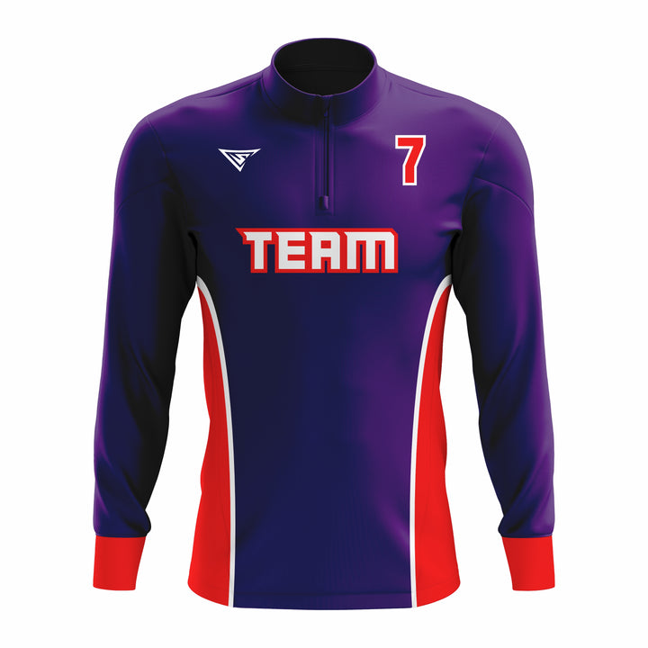 Custom Dark Blue, Red & White ¼ ZIP LONG SLEEVE CAGE JACKET