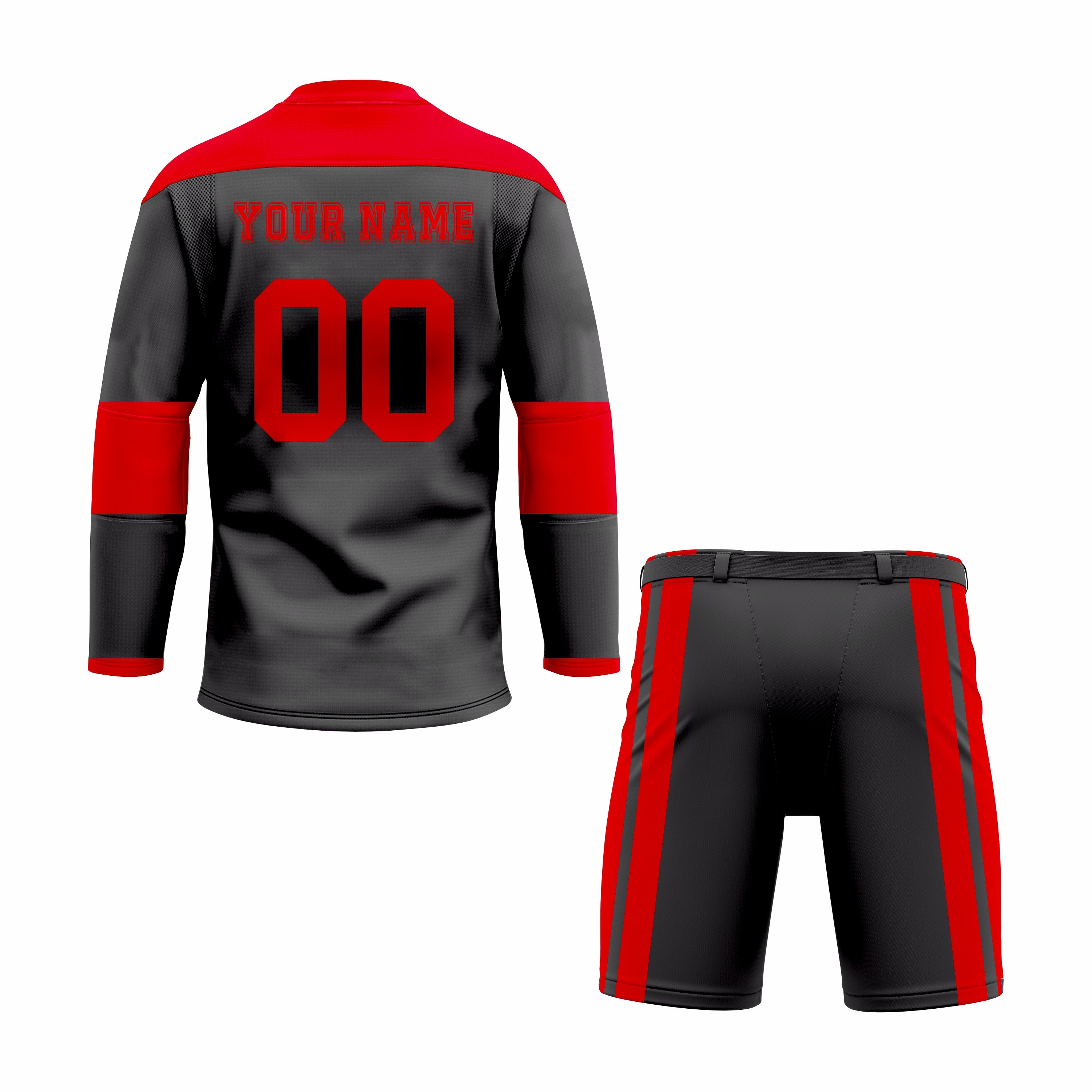 Custom Red & Black Crew Neck Hockey Uniform