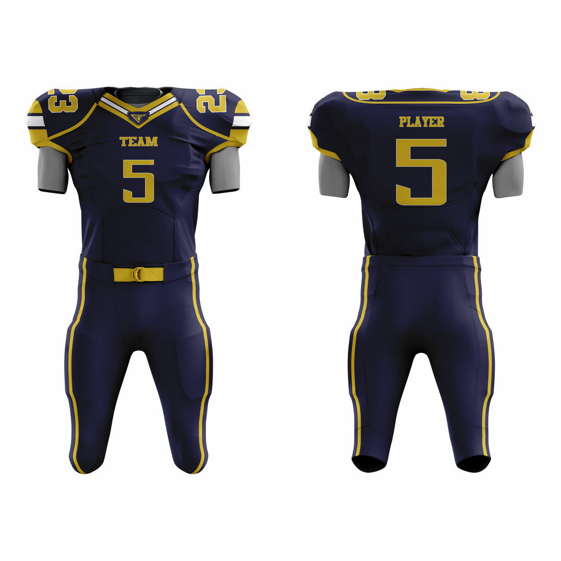 Custom Navy Blue yellow white Authentic Football Uniform  (with Integrated Pads)