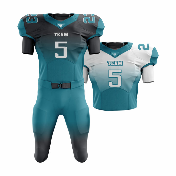 CUSTOM CYAN, BLACK & WHITE AMERICAN FOOTBALL TEAM UNIFORM PACKAGE PRO