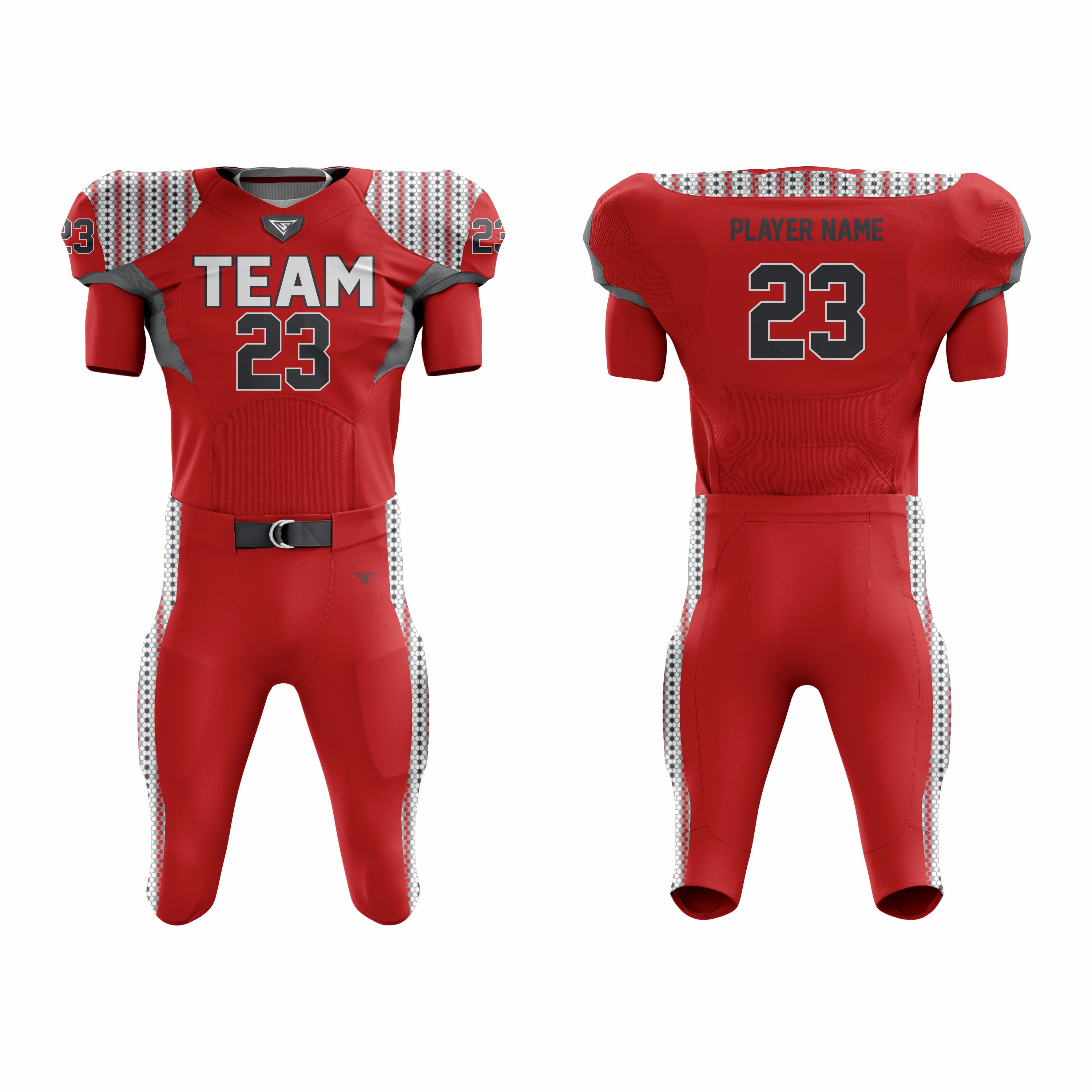 CUSTOM RED GREY AMERICAN FOOTBALL UNIFORM