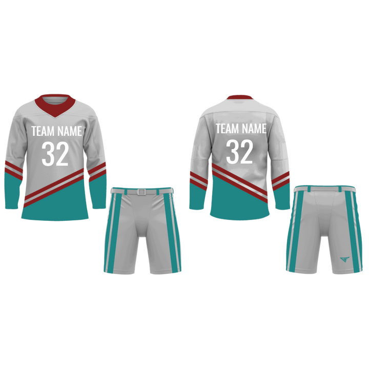 CUSTOM GREY CYAN HOCKEY UNIFORM