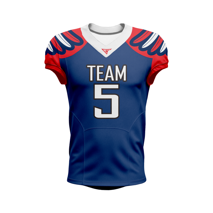 Custom Blue, Red & White American Football Jersey
