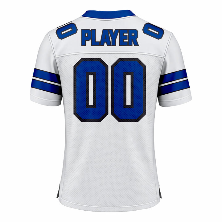 Custom White & Blue American Football Fan Jersey