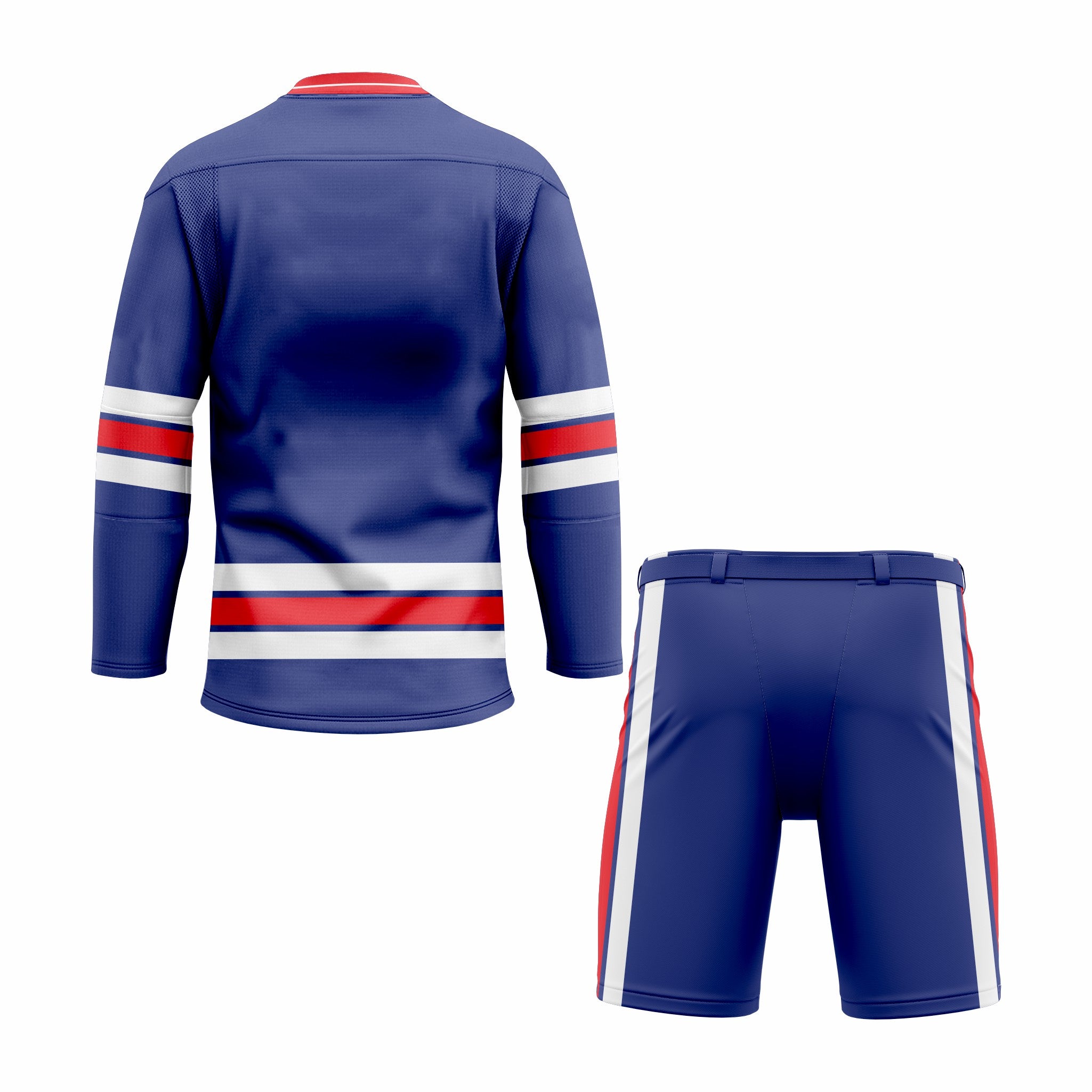 Custom Blue, Red & White V-Neck Hockey Uniform