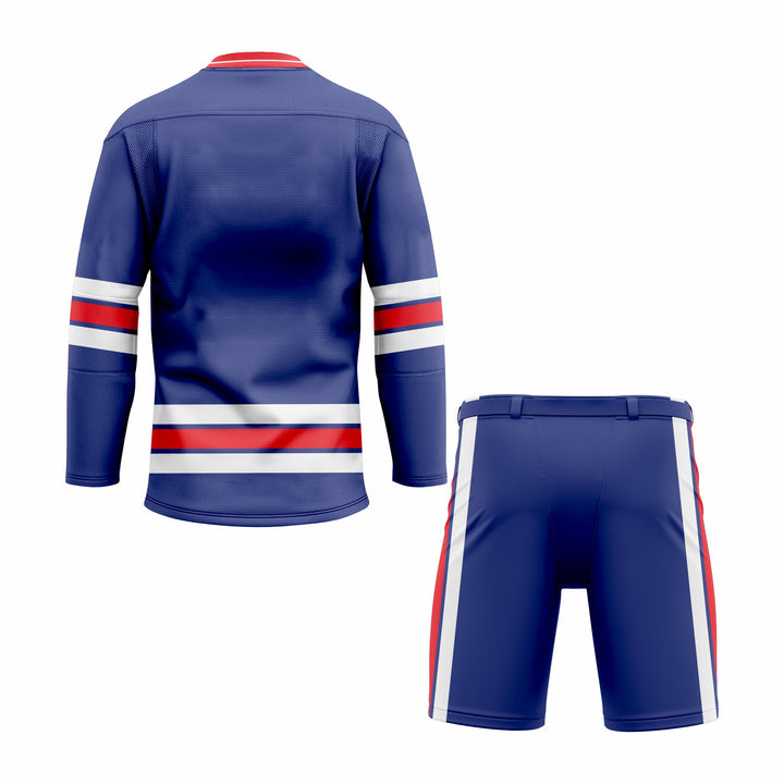 Custom Blue, Red & White V-Neck Hockey Uniform