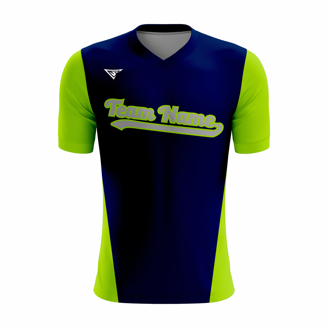 Custom Dark Blue, Green & Grey V-Neck Softball Jerseys