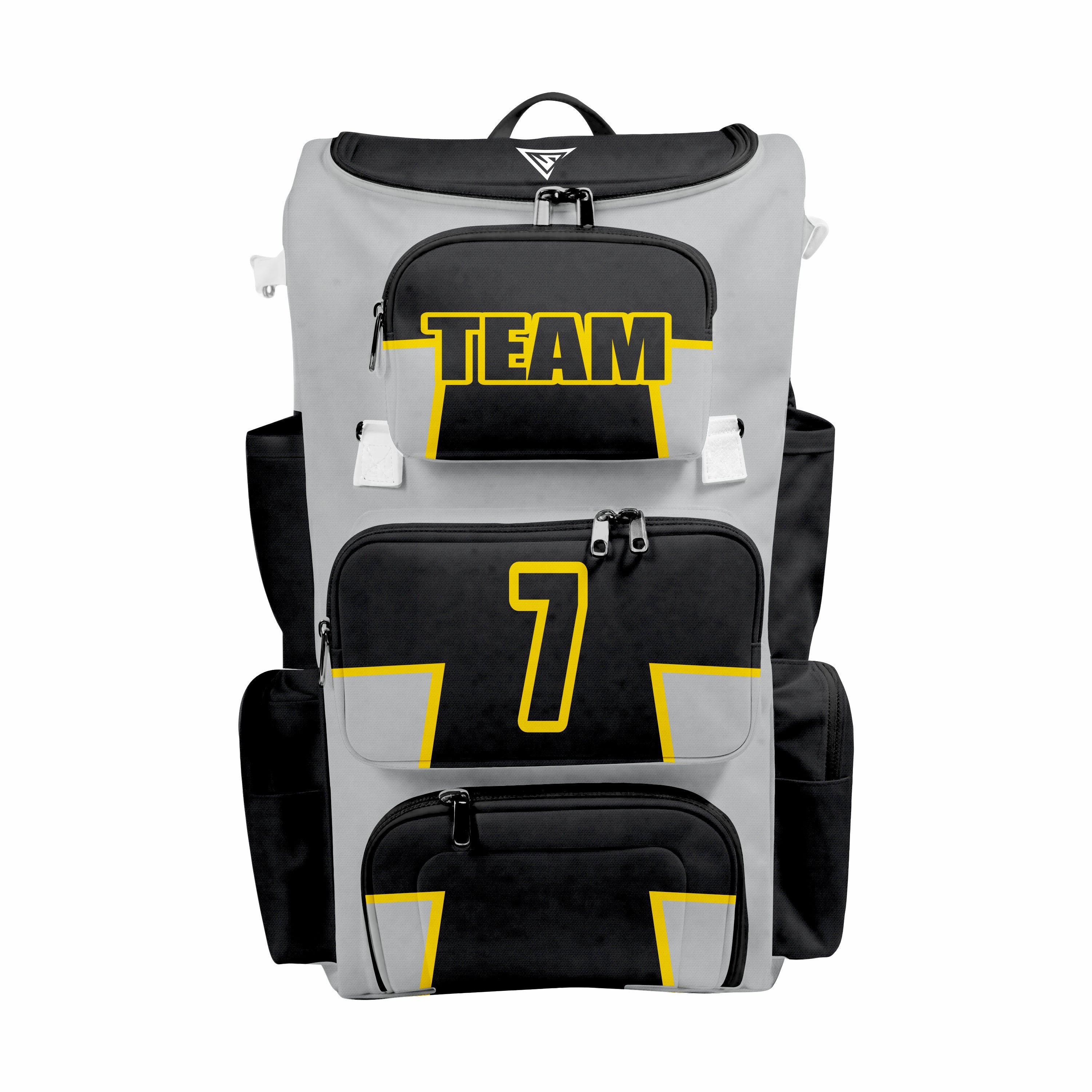 CUSTOM GREY, BLACK & YELLOW ELITE BASEBALL/SOFTBALL BACKPACKS