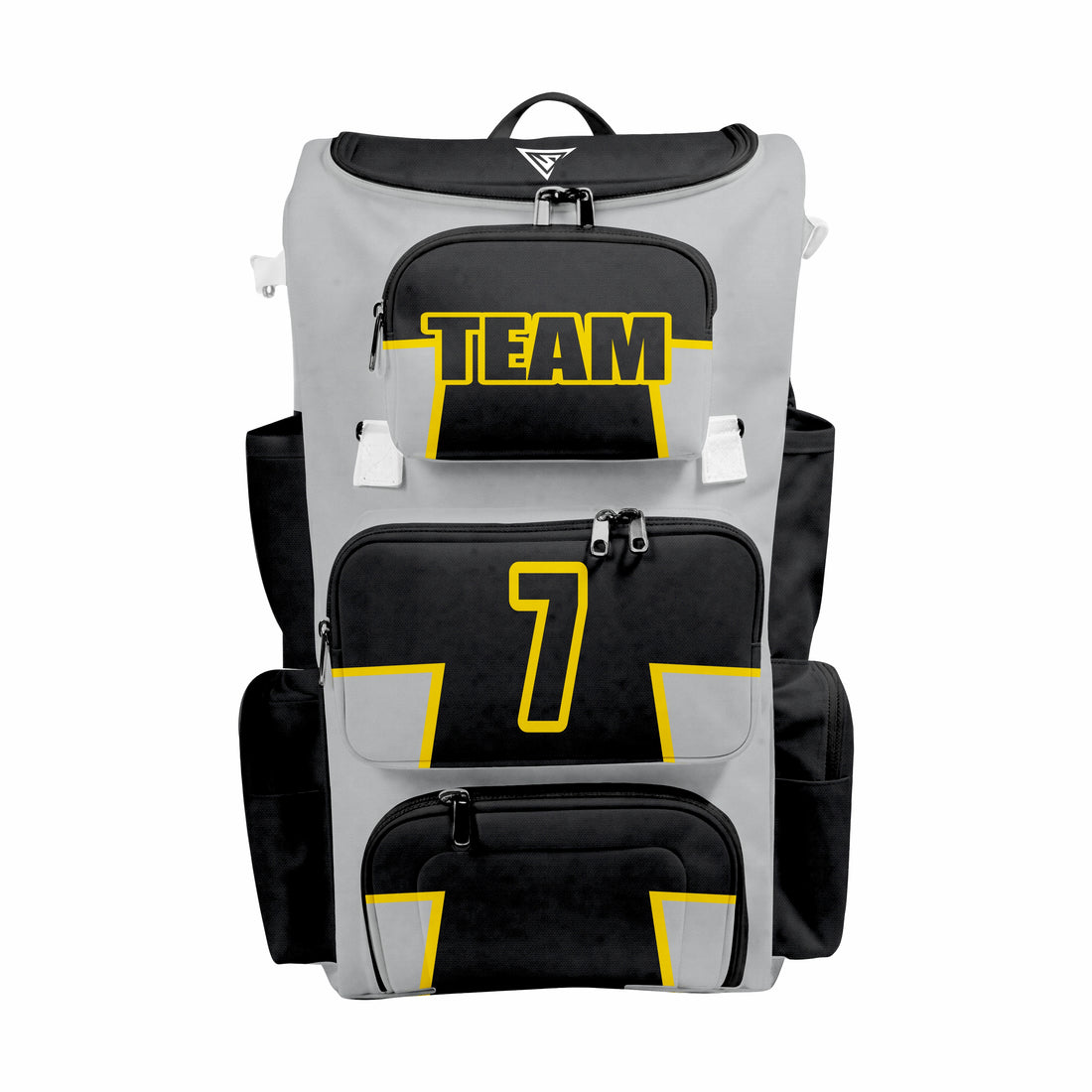 CUSTOM GREY, BLACK & YELLOW ELITE BASEBALL/SOFTBALL BACKPACKS