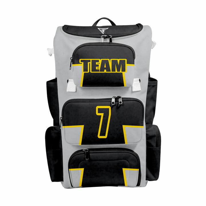 CUSTOM GREY, BLACK & YELLOW ELITE BASEBALL/SOFTBALL BACKPACKS