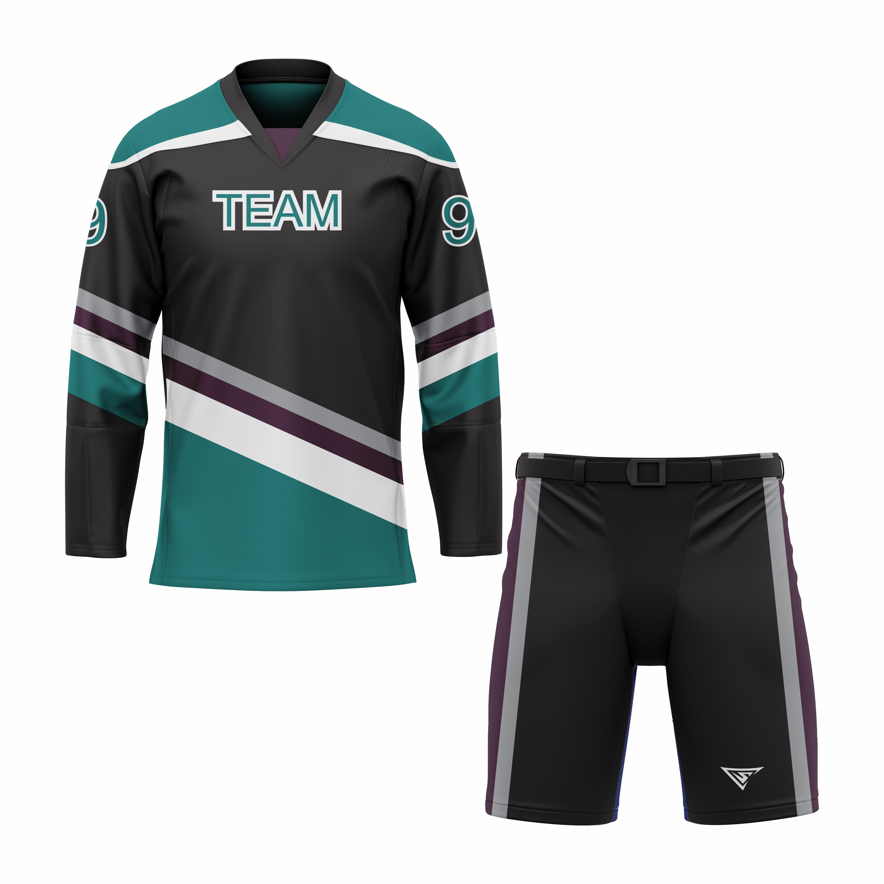 Custom Black, Green & White V-Neck Hockey Uniform