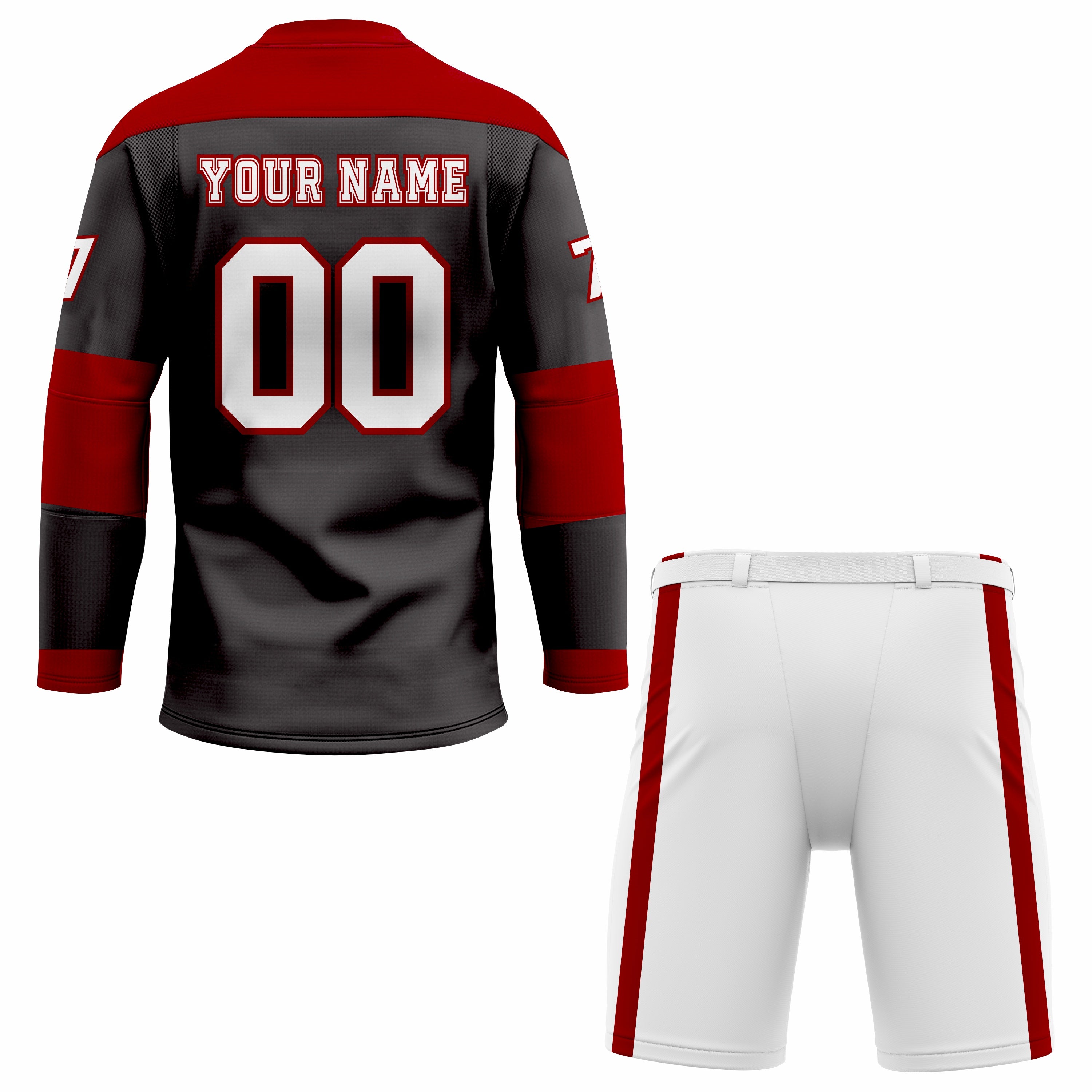 CUSTOM BLACK RED WHITE HOCKEY UNIFORM
