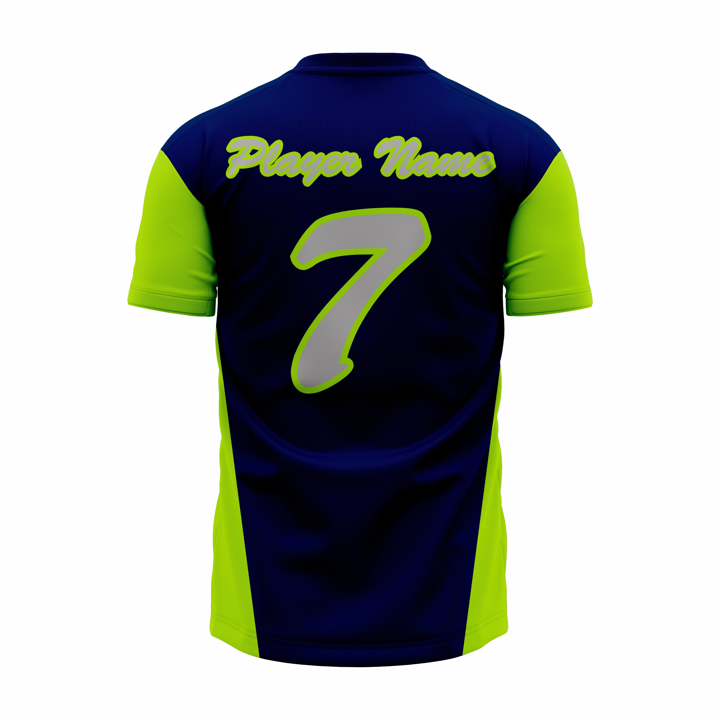 Custom Dark Blue, Green & Grey V-Neck Softball Jerseys