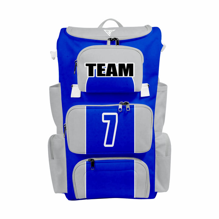 CUSTOM BLUE, GREY & BLACK ELITE BASEBALL/SOFTBALL BACKPACKS