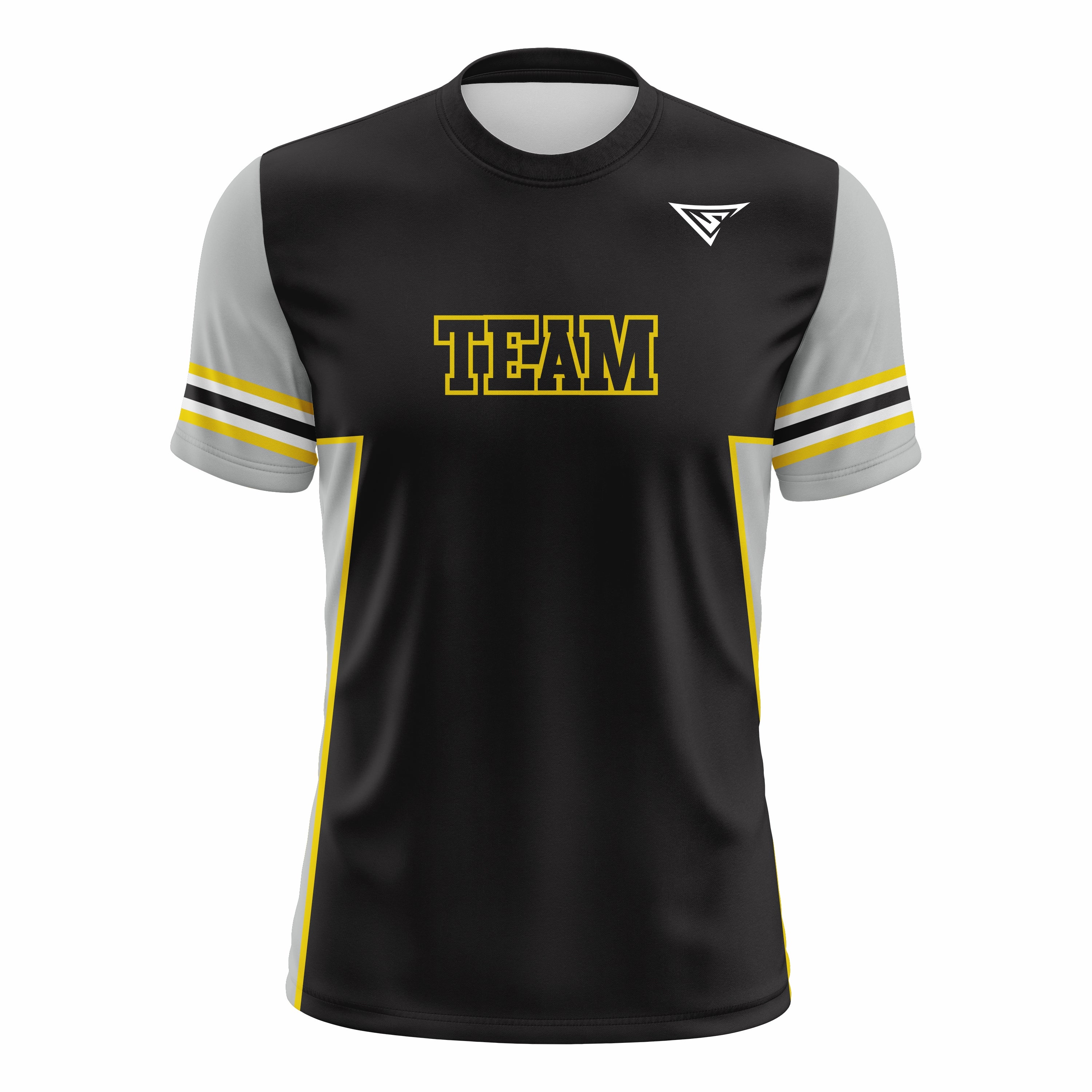 Custom Black, Grey & Yellow Crew Neck Softball Jerseys
