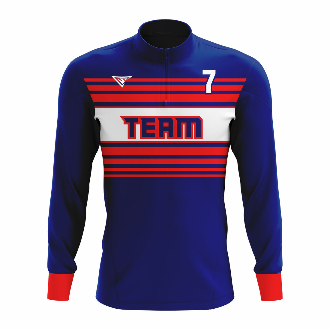 Custom Dark Blue, White & Red ¼ ZIP LONG SLEEVE WARM UP SOFTBALL JACKET