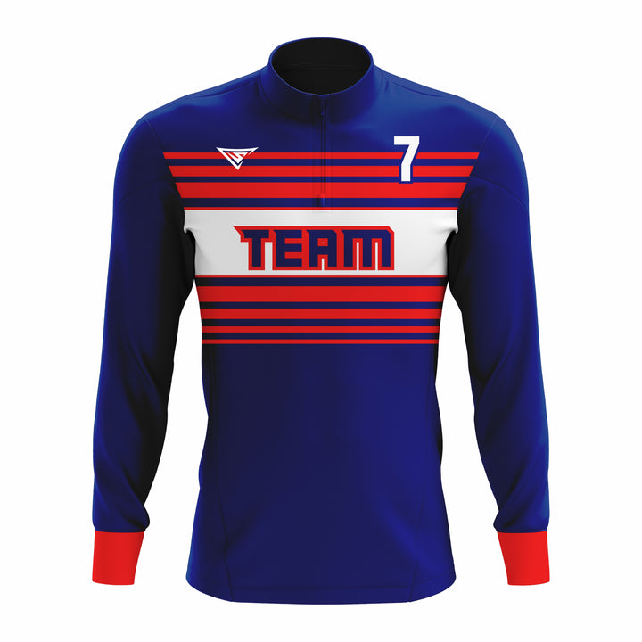 Custom Dark Blue, White & Red ¼ ZIP LONG SLEEVE CAGE JACKET