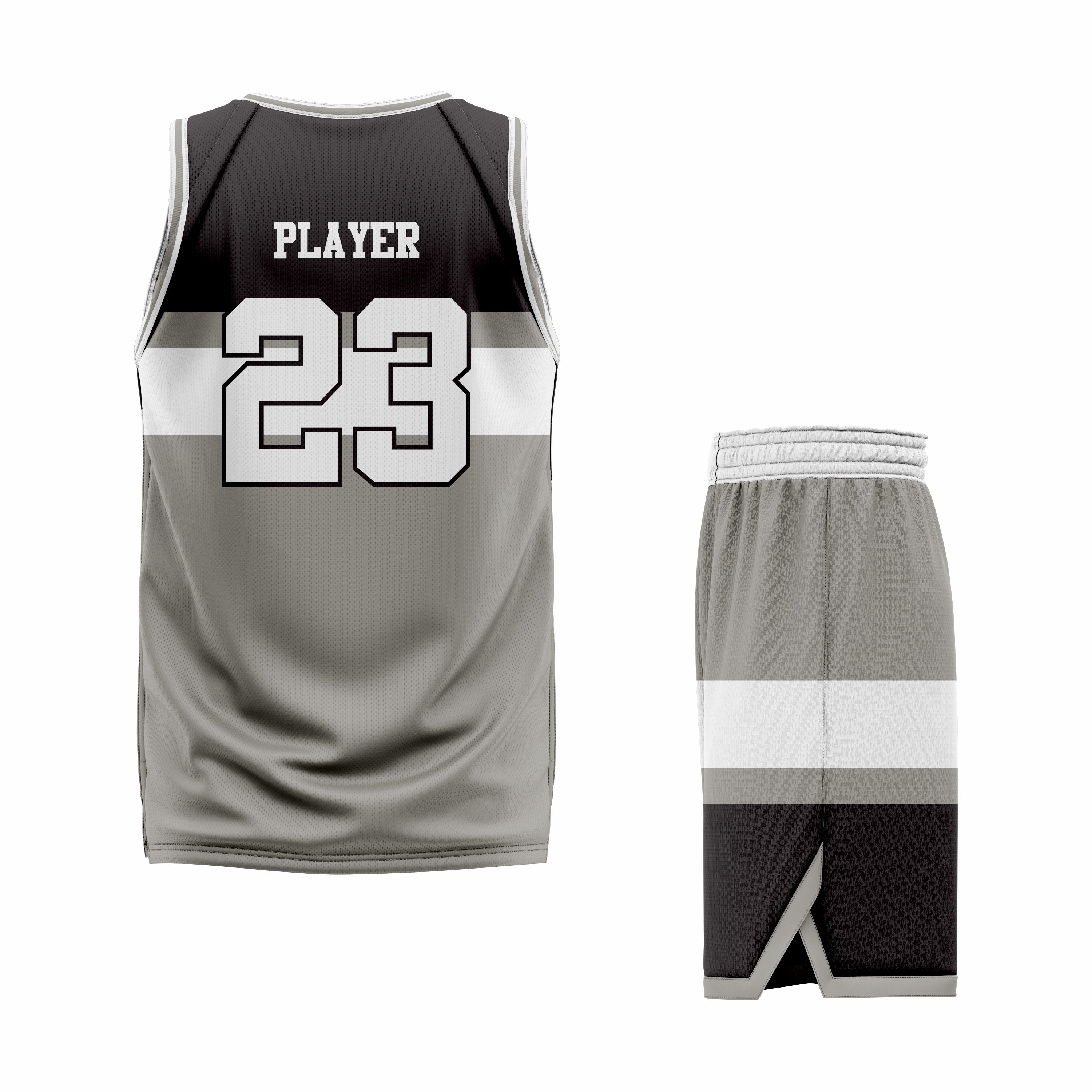 CUSTOM BLACK WHITE GREY BASKETBALL UNIFORM
