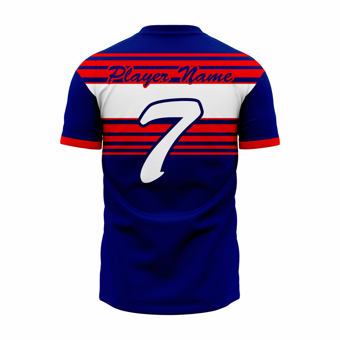 Custom Dark Blue, Red & White V-Neck Softball Jerseys