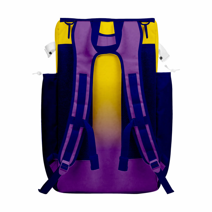 CUSTOM YELLOW, PURPLE & BLUE ELITE BASEBALL/SOFTBALL BACKPACKS