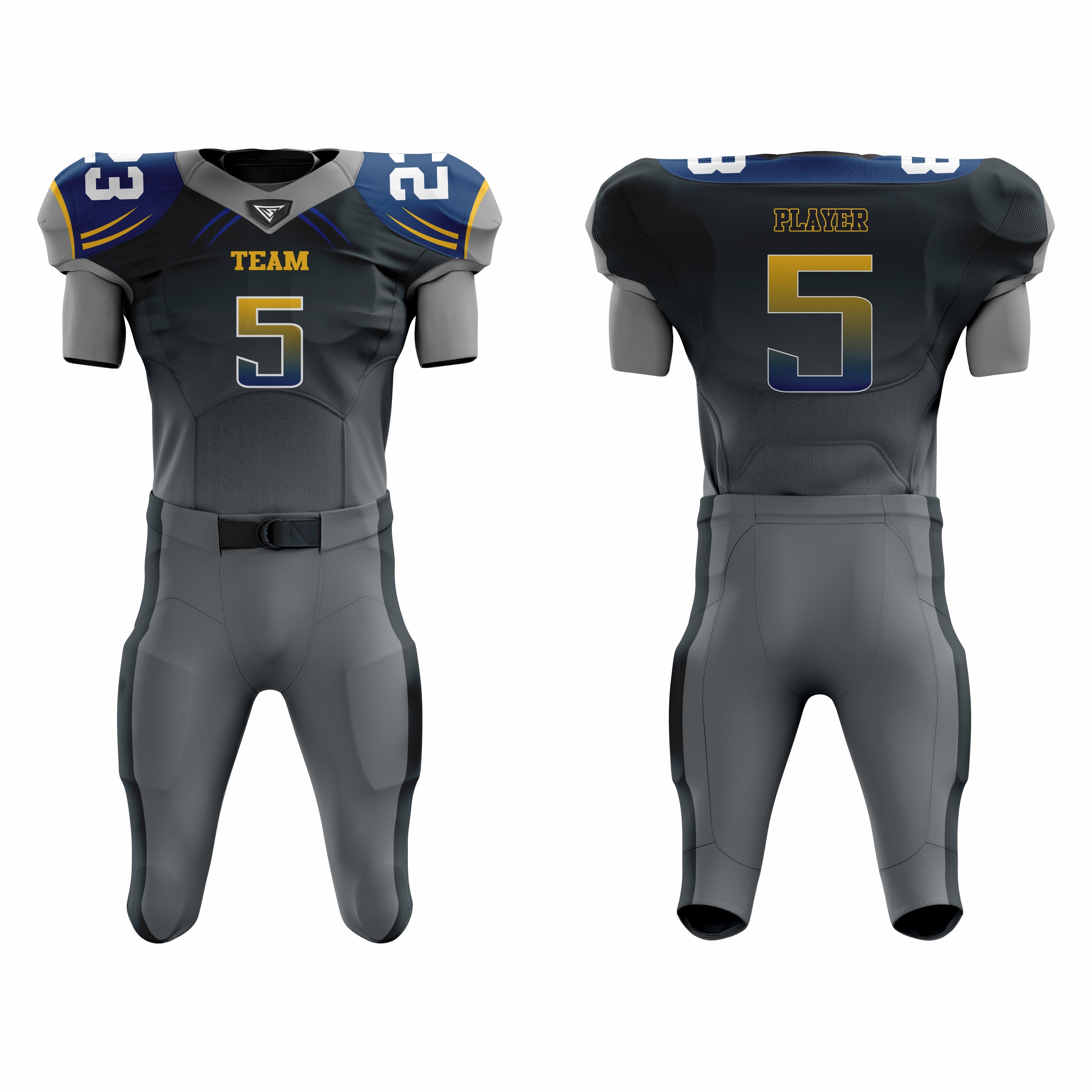 CUSTOM GREY AMERICAN FOOTBALL UNIFORM
