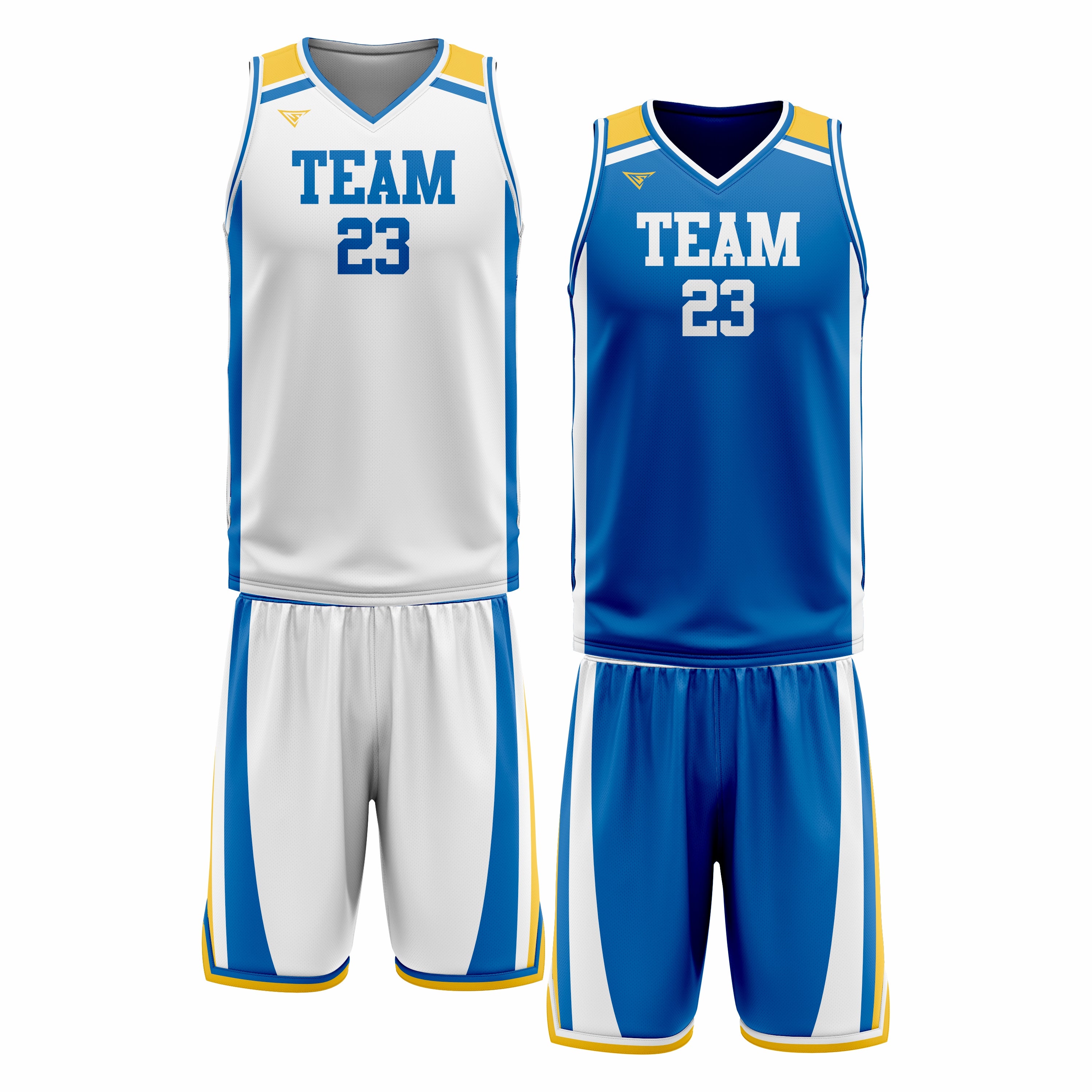 Custom Yellow Blue White Double Side Basketball Uniform Set | Sports Custom Uniform