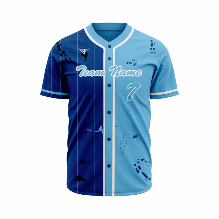 Custom Blue, Cyan & White Authentic Baseball full Buttons Jersey