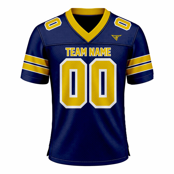 Custom Navy Blue & Yellow American Football Fan Jersey