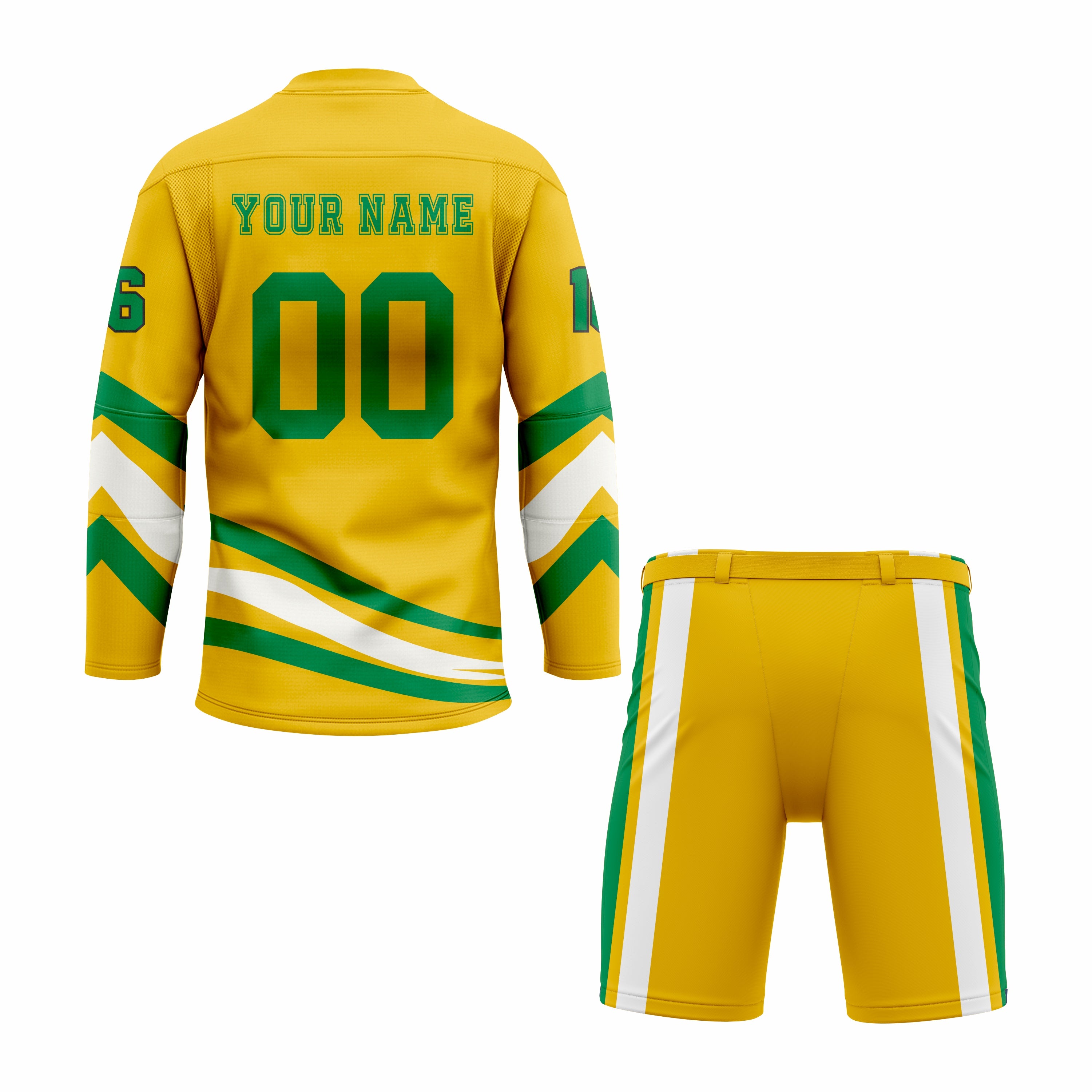 CUSTOM YELLOW GREEN WHITE HOCKEY UNIFORM