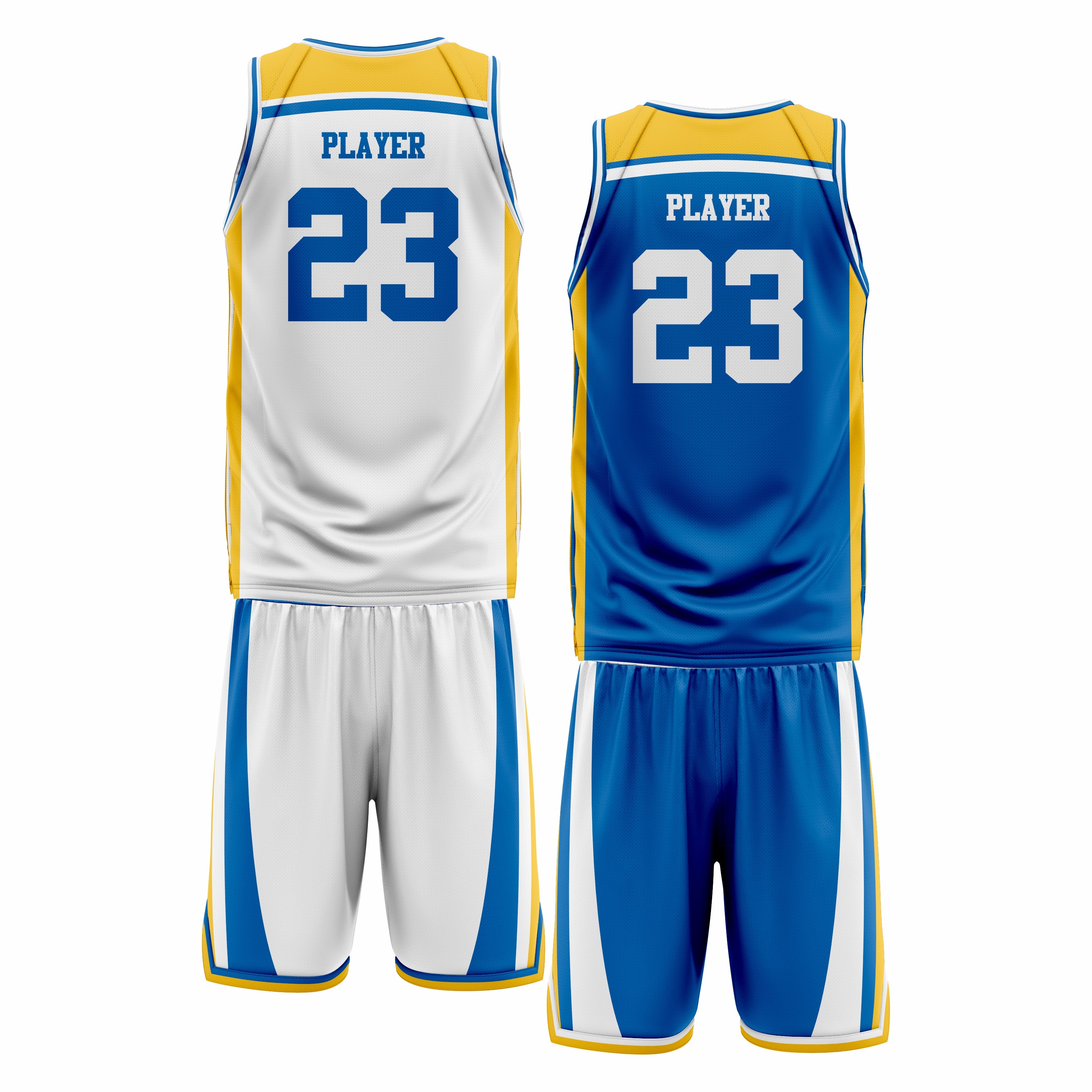 Custom Yellow Blue White Double Side Basketball Uniform Set | Sports Custom Uniform