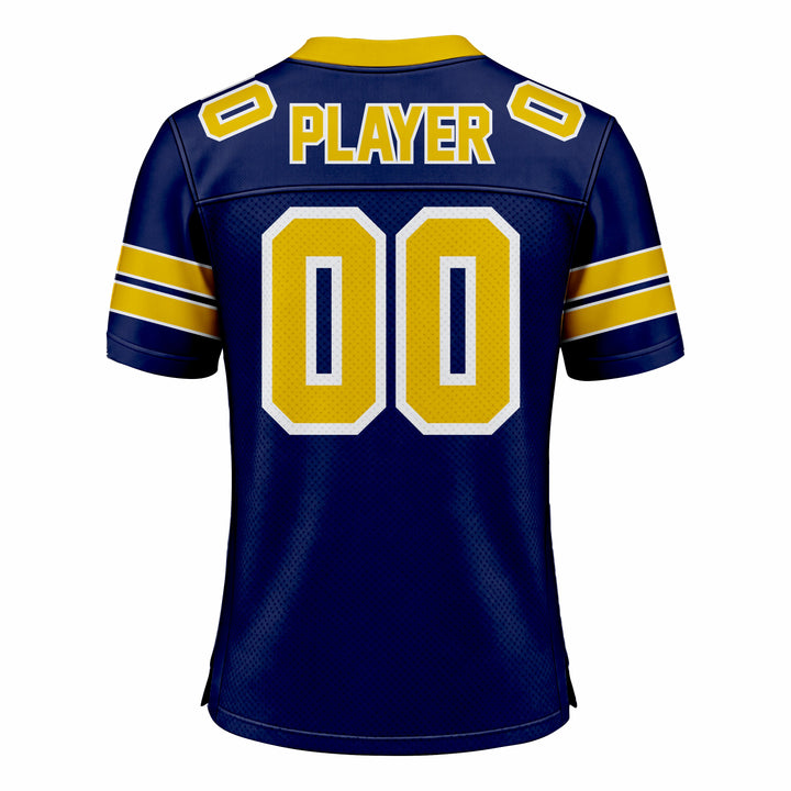 Custom Navy Blue & Yellow American Football Fan Jersey
