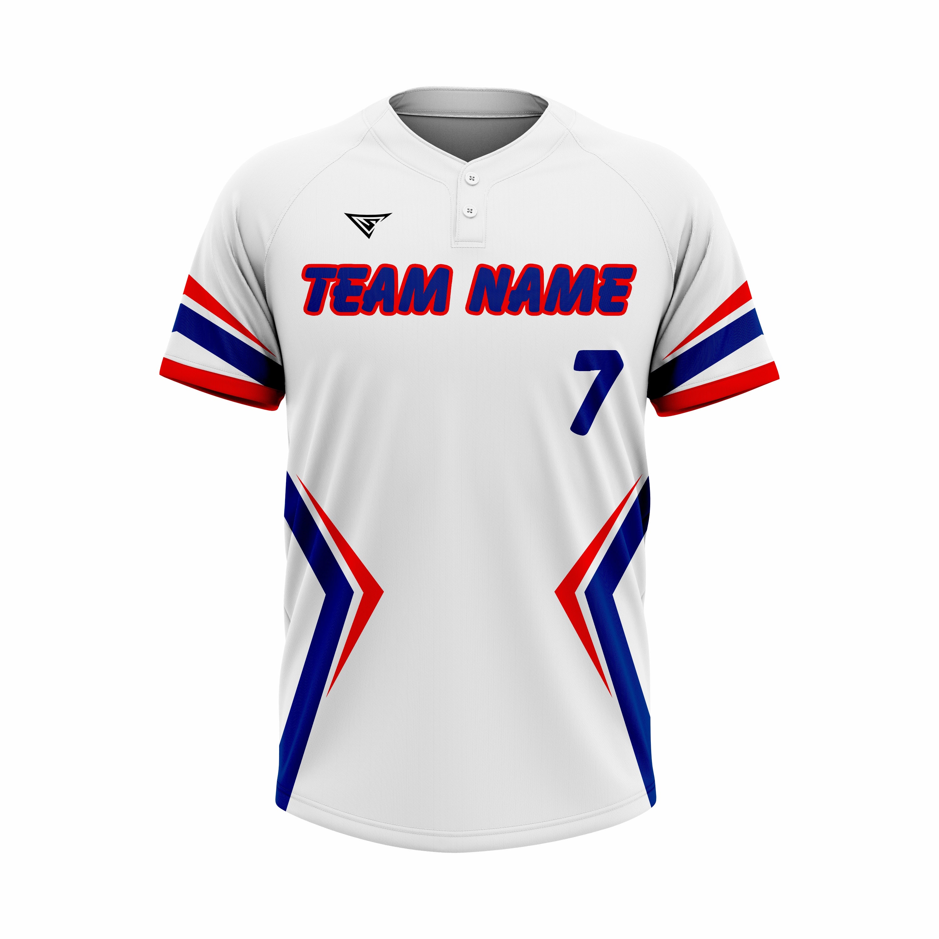 Custom White, Red & Dark Blue Authentic Softball two Buttons Jersey