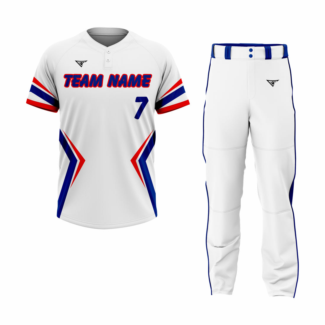 Custom White, Red & Dark Blue Authentic Softball Uniform