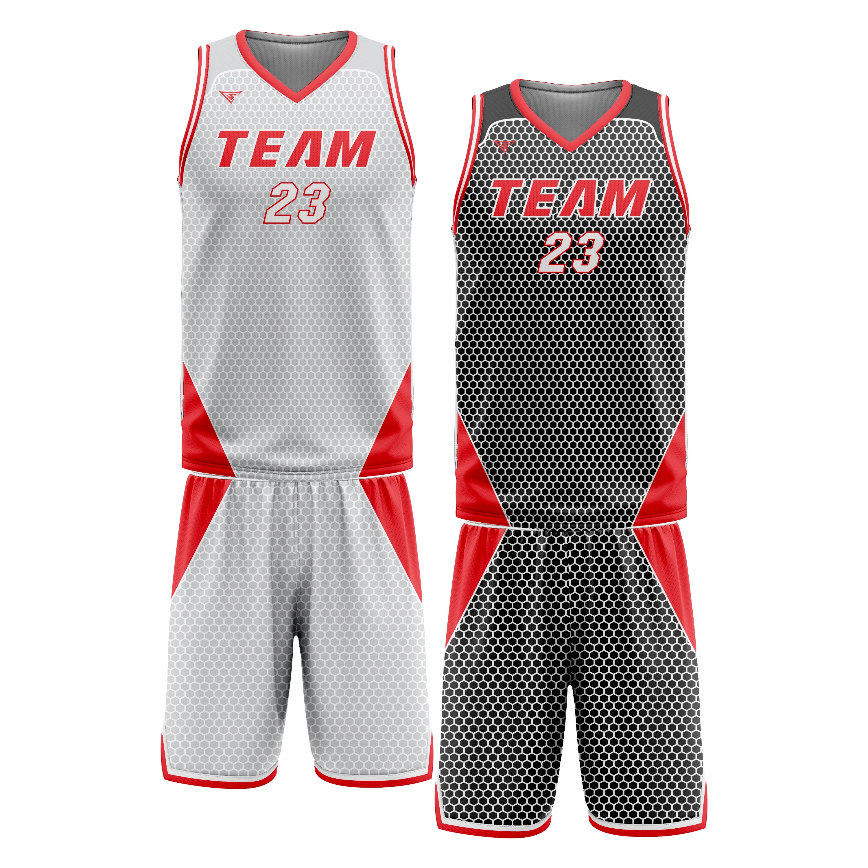 Custom Grey Red White Double Side Basketball Uniform Set | Sports Custom Uniform