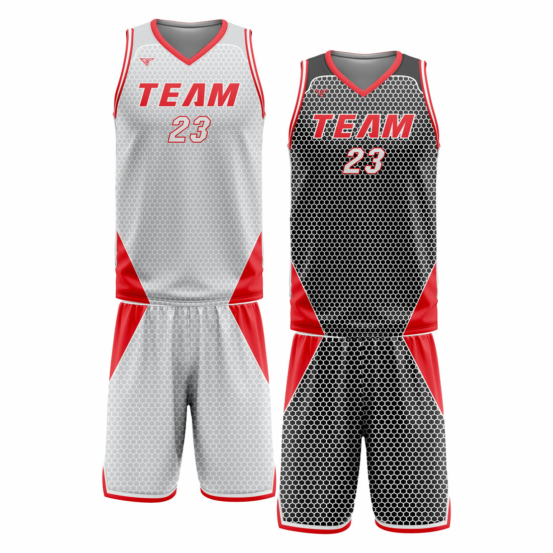 Custom Grey Red White Double Side Basketball Uniform Set | Sports Custom Uniform