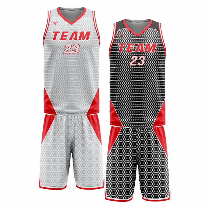 Custom Grey Red White Double Side Basketball Uniform Set | Sports Custom Uniform