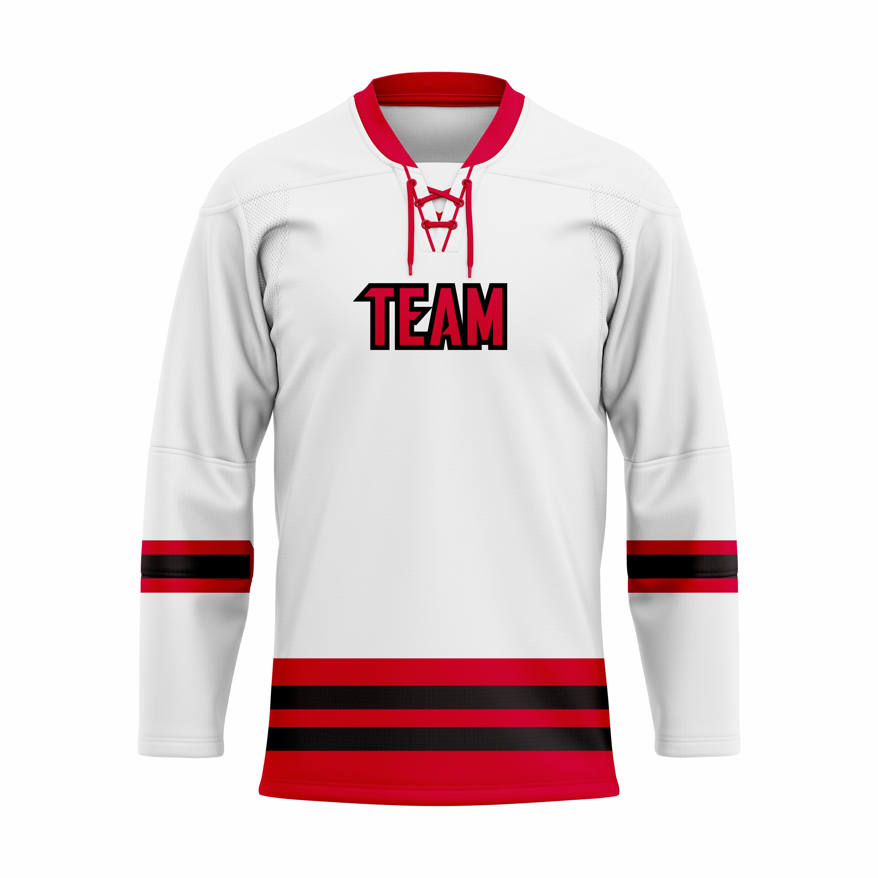 Custom white red black Laced Hockey jersey