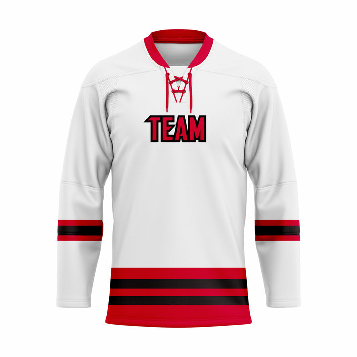 Custom white red black Laced Hockey jersey