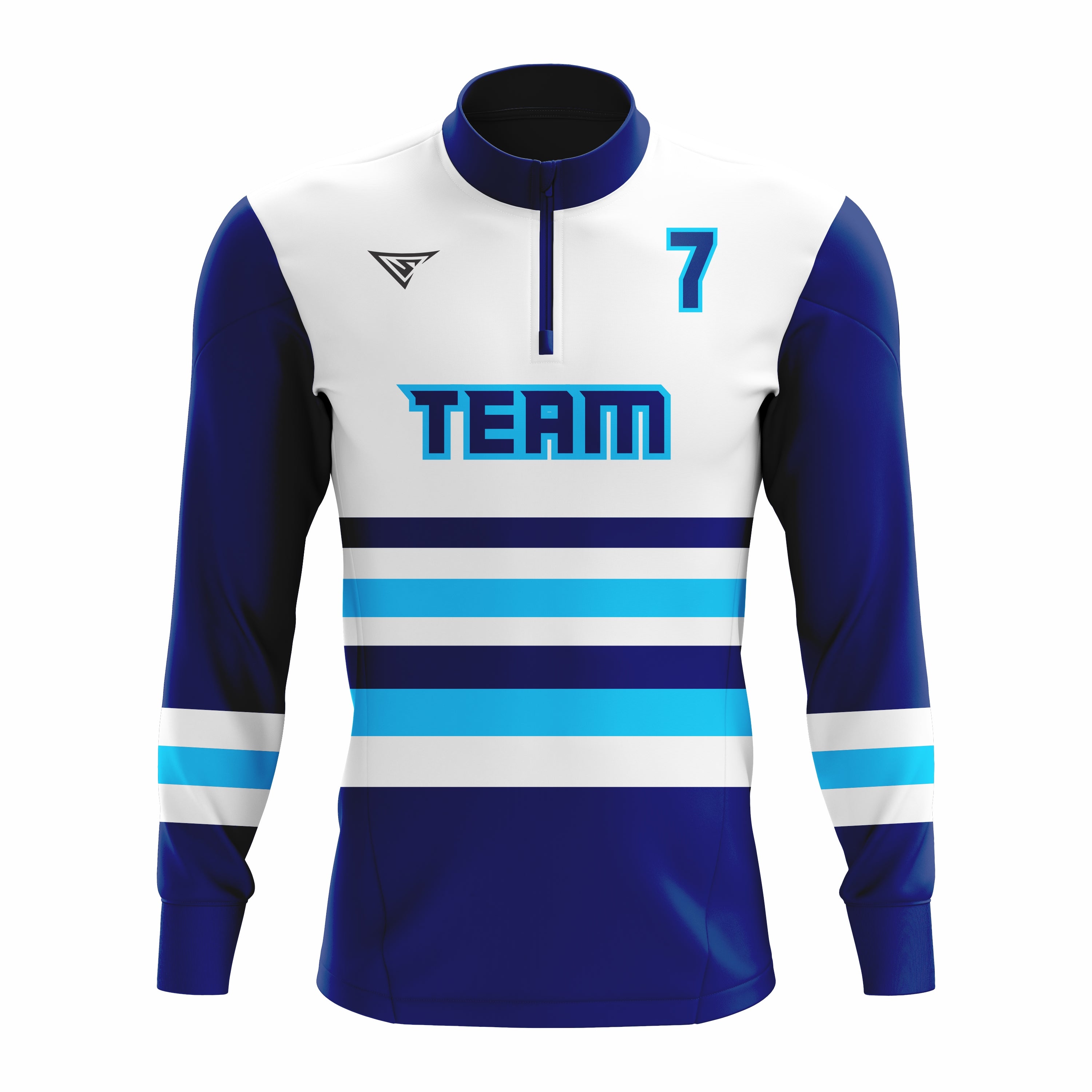 Custom White, Blue & Cyan ¼ ZIP LONG SLEEVE WARM UP SOFTBALL JACKET