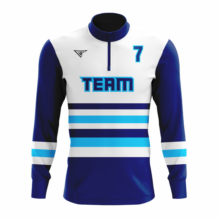 Custom White, Blue & Cyan ¼ ZIP LONG SLEEVE CAGE JACKET