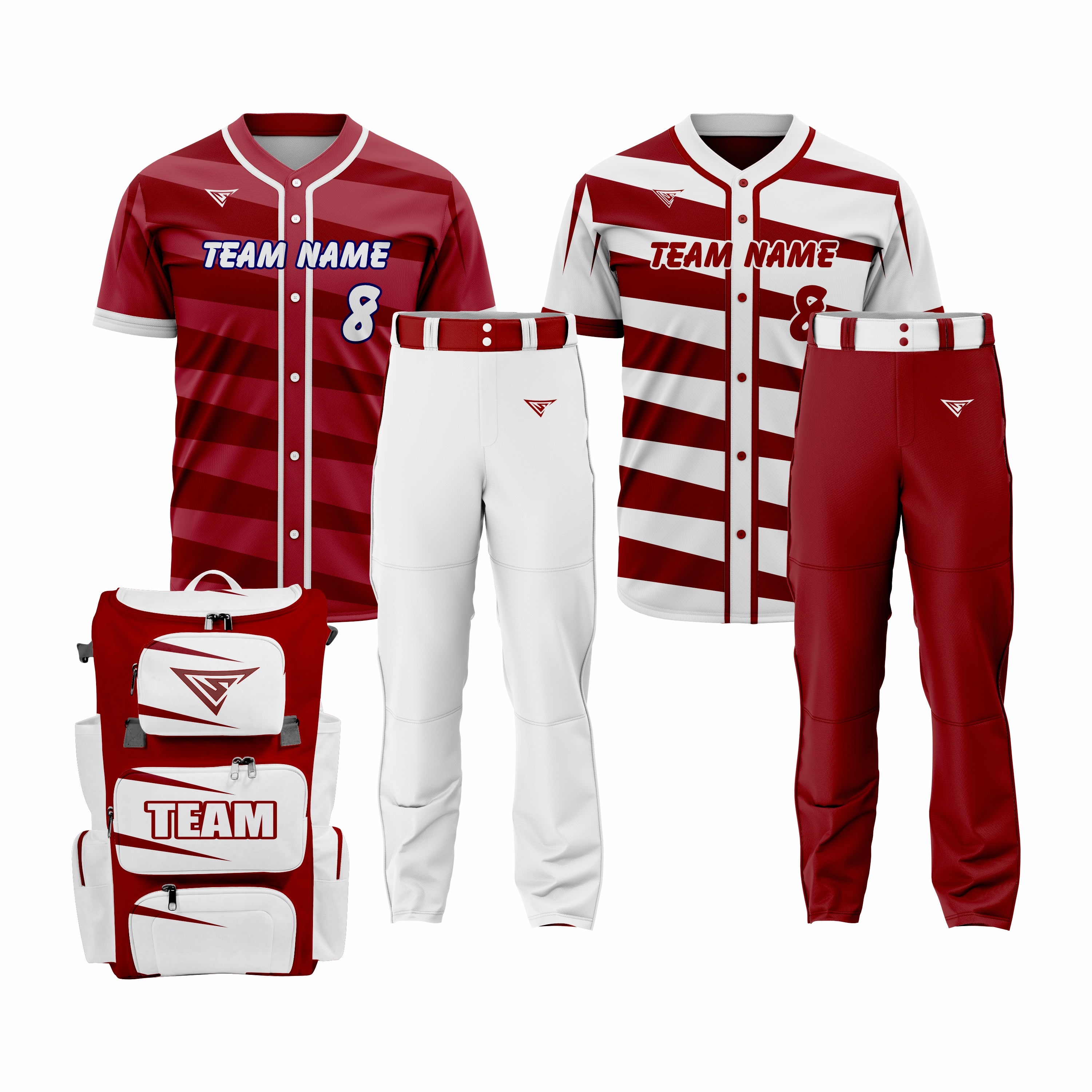 CUSTOM RED & WHITE BASEBALL TEAM UNIFORM PACKAGE - ALL-STAR
